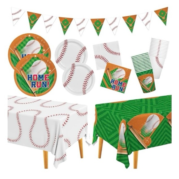 Baseball Party Supplies Set - Green and White - Picture 1 of 7
